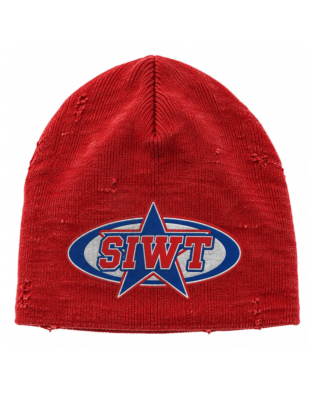 Star red distressed beanie