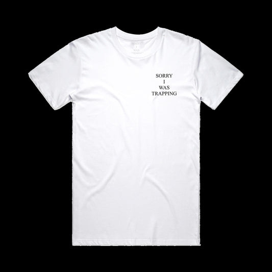 "SORRY I WAS TRAPPING" Angel Tee - White/Black