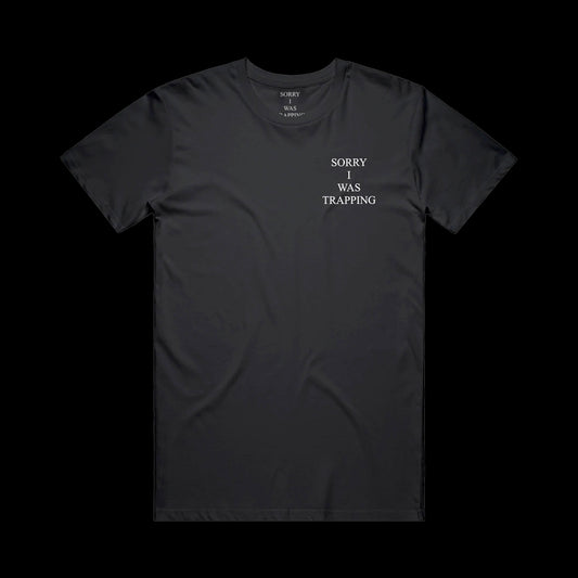 "SORRY I WAS TRAPPING" Angel Tee - Black/White